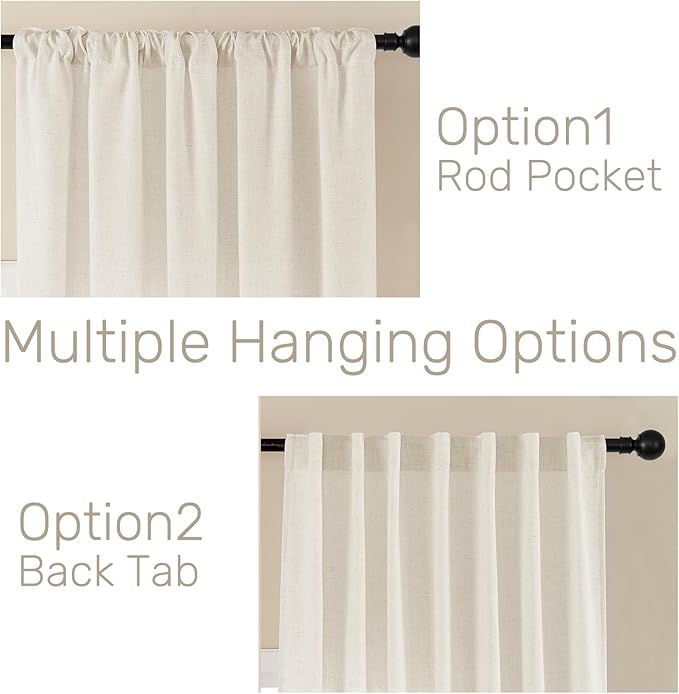 Joydeco Linen Curtains 2 Panel Set,Light Filtering, Ivory on Linen Curtains 90 Inch Curtains for Living Room, Cream Drapes 90 Inches Long Rod Pocket Back Tab Curtains (90" L x 100" W)