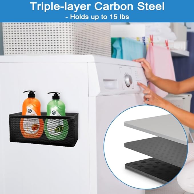 Picowe Magnetic Laundry Organizer, Large Magnet Basket for Laundry Room,16.5lb Capacity Magnetic Shelf for Washer /Dryer, Fridge & Small Spaces ( B, White)