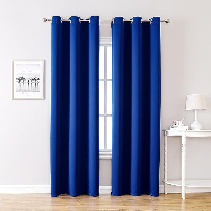 ChrisDowa Grommet Blackout Curtains for Bedroom and Living Room - 2 Panels Set Thermal Insulated Room Darkening Curtains (Royal Blue, 42W x 84L)