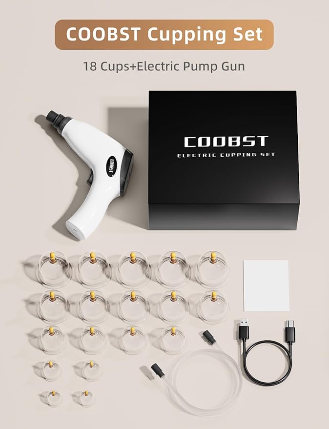 Cupping kit for Massage Therapy, Profession Cupping Set with Electric Cupping Guasha Pump, Cupping Therapy set with 18pcs High Temp and High Pressure resistant Vacuum Suction Cups for Cellulite