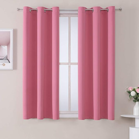 ChrisDowa Small Window Curtains 50 inches Long for Bedroom - Grommet Short Thermal Insulated Room Darkening Curtains for Kitchen (2 Panels, Pink, 29 x 50 Inch)