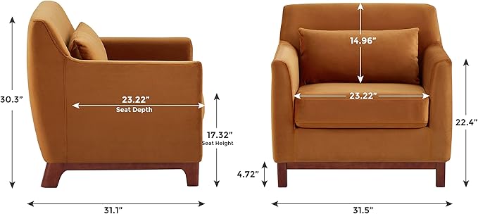 Extra Deep Accent Chair, Fabric Upholstered Comfy Reading Armchair for Living Room, Bedroom Single Seat Sofa Chair with Wood Base, Curry