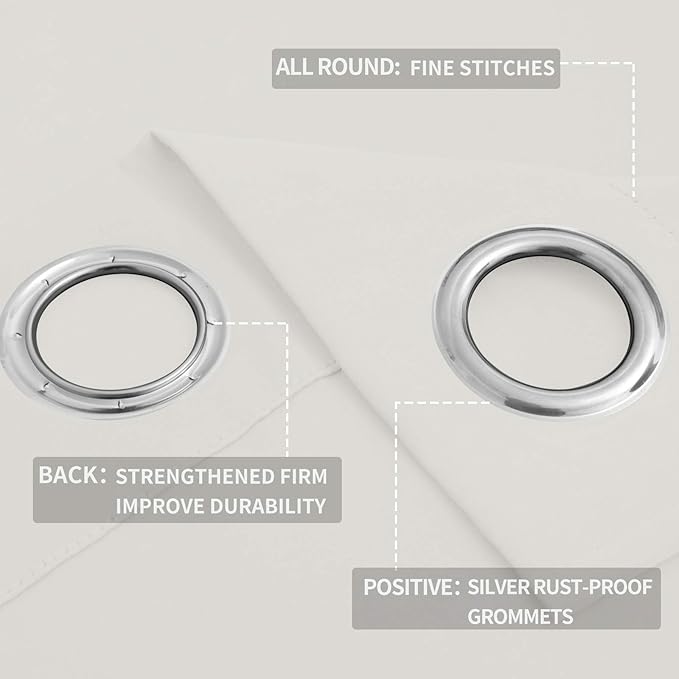 Easy-Going Curtains for Bedroom, Solid Thermal Insulated Grommet and Noise Reduction Window Drapes, Curtains for Living Room, 2 Panels (52x84 in,Ivory)