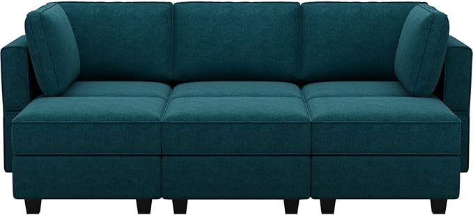 Belffin Terry Fabric Modular Sectional Sleeper Sofa Bed with Storage Convertible Sectional Couches for Living Room 6 Seaters Peacock Blue Modular Sofa