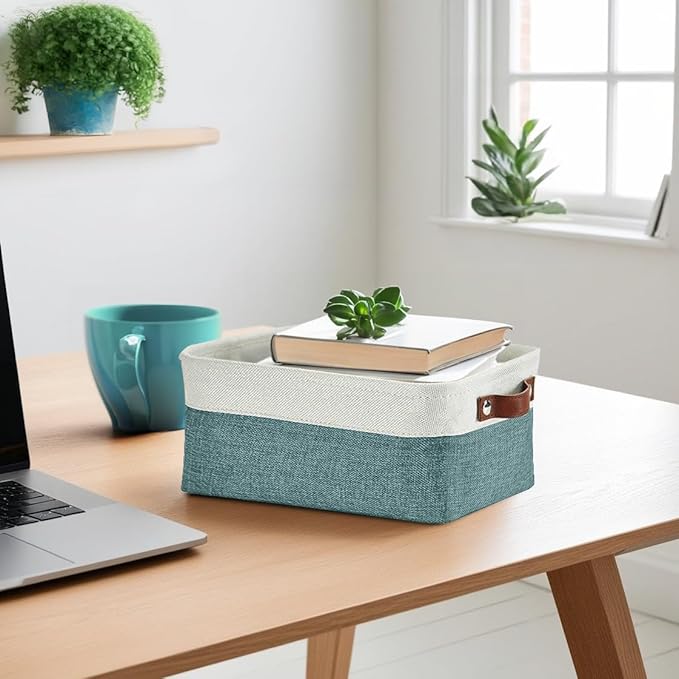 DECOMOMO Small Storage Basket, Closet Storage Bins, Baskets for Organizing Shelves (Teal & White, Small - 6 Pack)