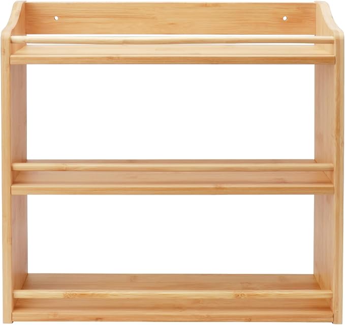 3 Tier Bamboo Spice Rack, Spice Rack Organizer, Seasoning Jars Rack Shelf Spice Organizer for Kitchen Counter or Wall Mounting, Bamboo Spice Storage Holder