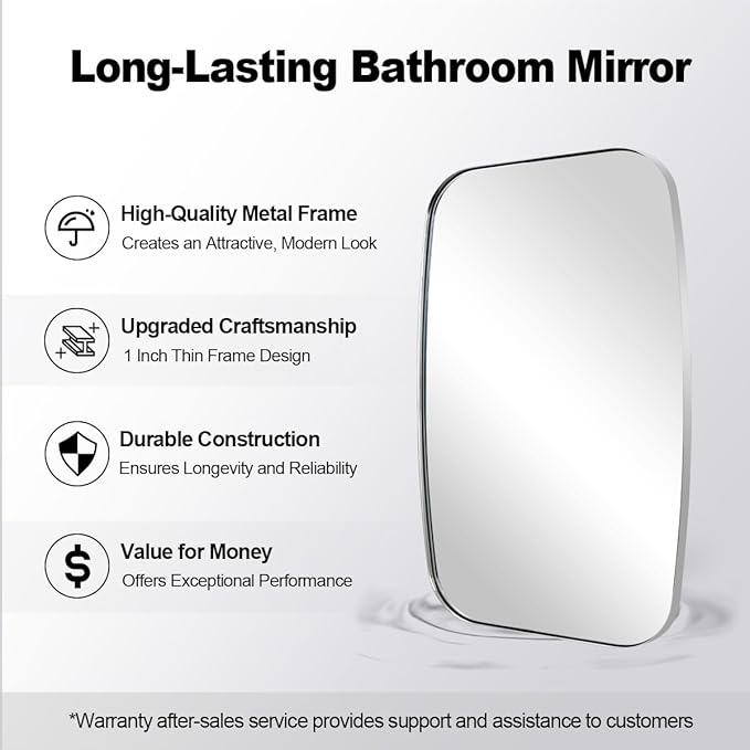 ANDY STAR Chrome Oblong Mirror, 36x48 Inch Polished Chrome Oval Mirror for Bathroom with Stainless Steel Metal Frame, Wall Mouned for Bathroom, Living Room, Entryway