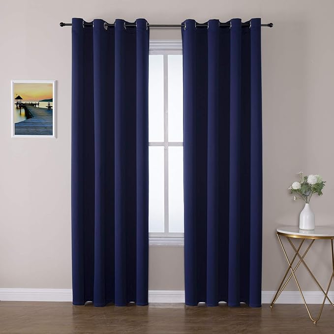 ChrisDowa Blackout Curtains 80 Inches Long 2 Panels Set for Living Room, Grommet Thermal Insulated Room Darkening Curtains for Bedroom (Navy Blue, 52 x 80 Inch)