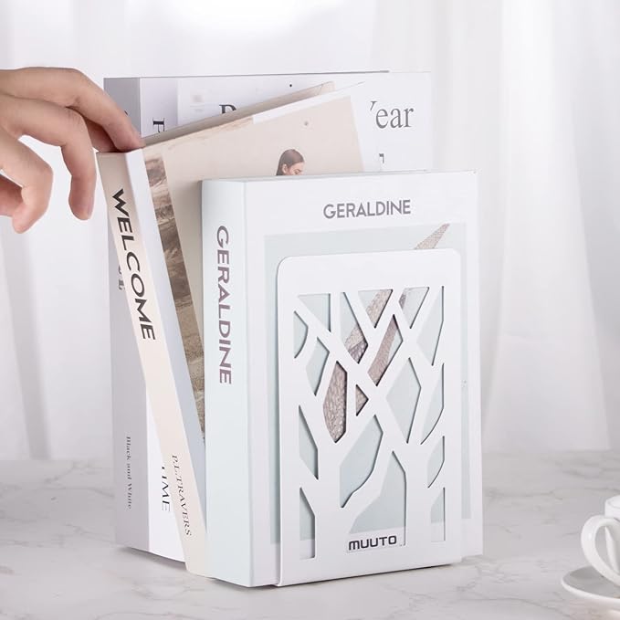 Book Ends, Bookends, Bookends for Shelves, Bookend, Book Ends for Heavy Books, White Metal Book Shelf Holder Home Decorative, Book Stoppers for Shelves, Bookend Supports 5 Pair