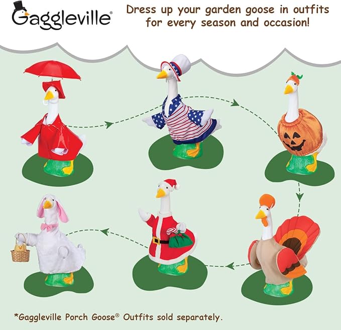 Fox Valley Traders Gaggleville Porch Goose Baby Statue – Charming 17" Outdoor Decorative Figurine for Garden, Patio, or Entryway Accent