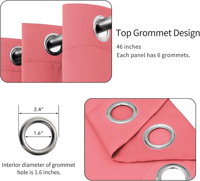 Easy-Going Blackout Curtains for Bedroom, Solid Thermal Insulated Grommet and Noise Reduction Window Drapes, Room Darkening Curtains for Living Room, 2 Panels(46x84 in, Pink)
