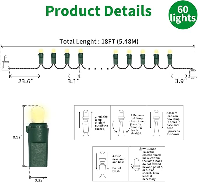 60 LED Warm White String Light - LED Christmas Lights, Mini led Lights for Indoor Outdoor Home Holiday Party Wedding Independence Day Decoration