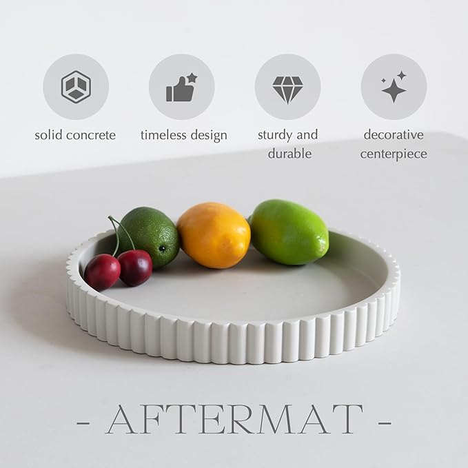 Decorative Tray for Coffee Table, Living Room, Side Table, 11" Gray Round Concrete Home Decor Serving Trays for Accent Table, Console Table