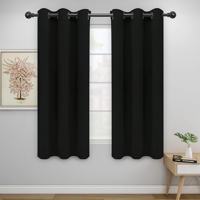 Easy-Going Blackout Curtains for Bedroom, Solid Thermal Insulated Grommet and Noise Reduction Window Drapes, Room Darkening Curtains for Living Room, 2 Panels(46x63 in, Black)