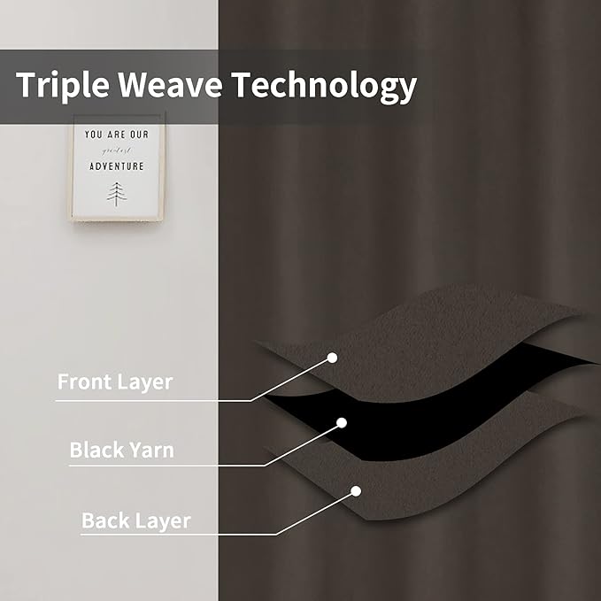 Easy-Going Blackout Curtains for Bedroom, Solid Thermal Insulated Grommet and Noise Reduction Window Drapes, Room Darkening Curtains for Living Room, 2 Panels(42x63 in, Coffee)