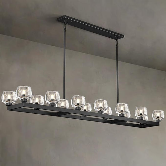 72 Inch Black Rectangle Wagon Wheel Chandeliers, Chandelier for Dining Room Over Table, Modern Crystal Long Chandelier for High Ceiling, Farmhouse Large Linear Chandeliers for Kitchen Island