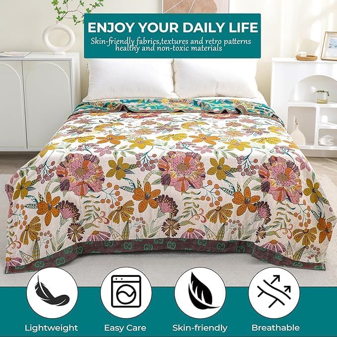 Cotton Throw Bed Blanket 90''x98'', Soft Lightweight Breathable Muslin Blanket for Couch, Bed, Travel, Picnics, All Season Gauze Blanket, Home Decor