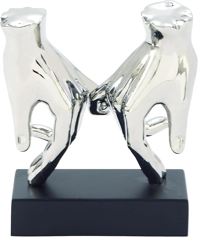 Deco 79 Polystone Hands Decorative Sculpture Home Decor Statue, Accent Figurine 7" x 4" x 8", Silver