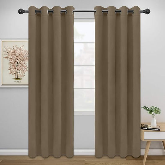 Easy-Going Blackout Curtains for Bedroom, Solid Thermal Insulated Grommet and Noise Reduction Window Drapes, Room Darkening Curtains for Living Room, 2 Panels (52x84 in,Natural)