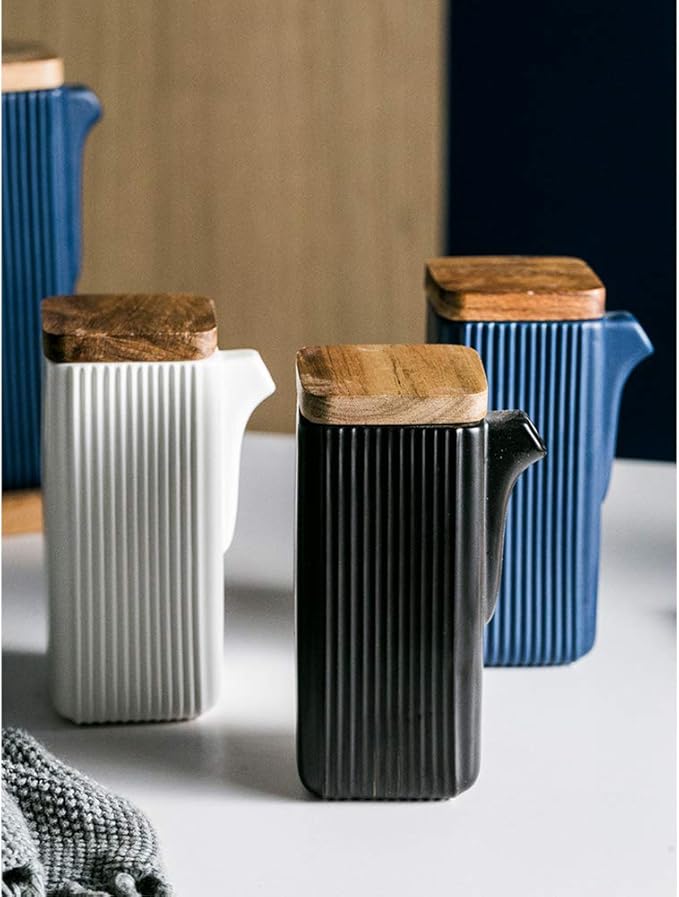 Ceramic Tabletop Liquid Condiment Dispenser, Modern Design for Oil or Vinegar, White