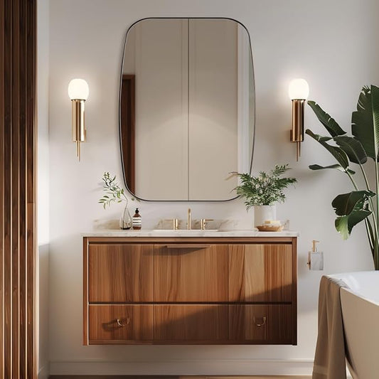 ANDY STAR Bronze Bathroom Mirror, 24x32 Oblong Vanity Mirror with Stainless Steel Metal Frame, Oil Bronze Oval Mirror for Over Sink, Modern Anti Rust Wall Mounted