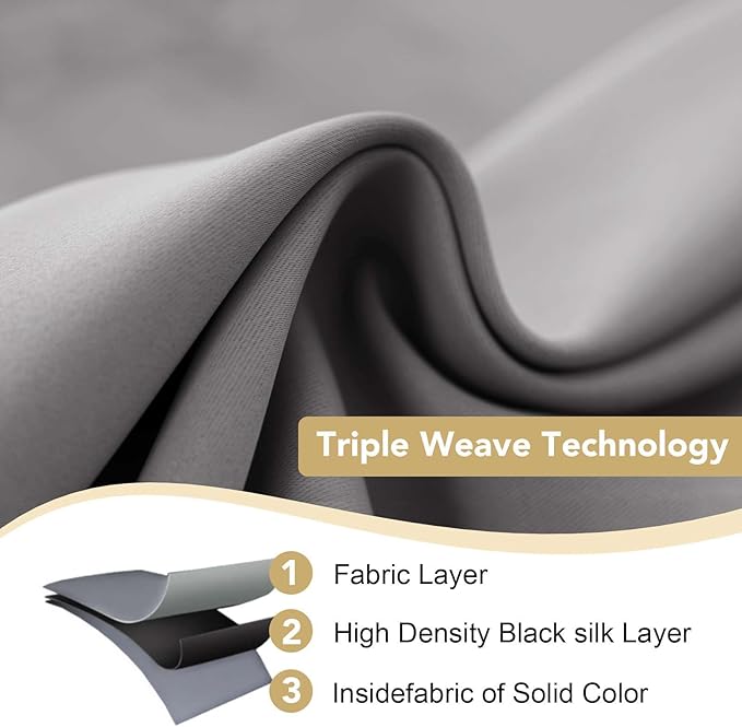 H.VERSAILTEX Blackout Grey Curtains for Bedroom/Living Room, 52" Wide x 63" Long Each Panel,Grommet Top (Set of 2 Panels)