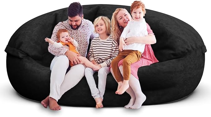 Bean Bag Chair for Adults 7FT,Soft Removable Cover for Teens/Girls Bedroom,Fluffy Giant Round Floor Beanbag Lounger Chairs (No Filler,Black)