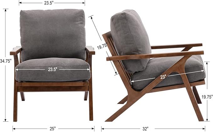 chairus Mid Century Accent Armchairs Modern Upholstered Lounge Chair Compfy Leisure Arm Chair for Living Room Fireplace/Bedroom/Reception/Dorms, Set of 2, Denim Fabric Grey