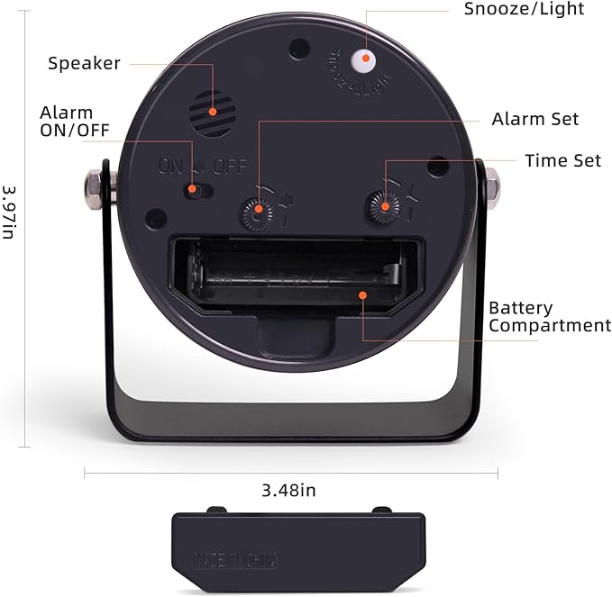 Analog Alarm Clock, Silent Non-Ticking Quartz Movement, Battery-Operated with Snooze & On-Demand Light, Easy to Set Gentle Wake Bedside Desk Clock, Ideal for Home, Travel, Office (Black)
