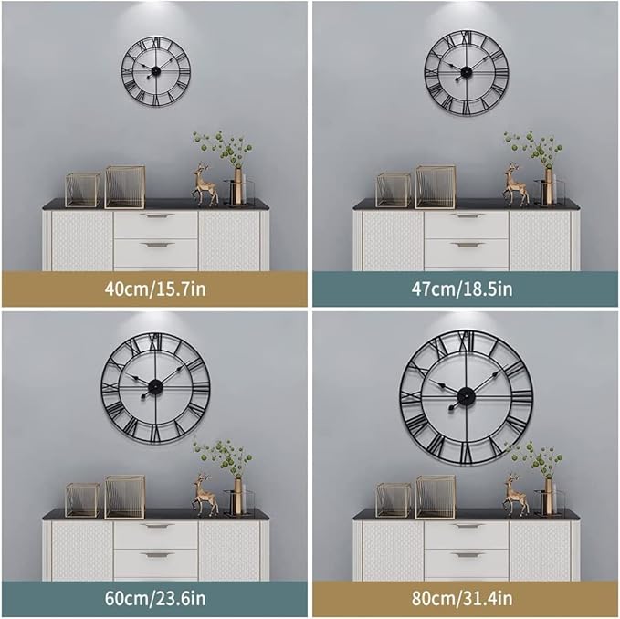 LEIKE Large Modern Wall Clocks,32" Gold Metal,Rustic,Round,Nearly Silent,Little Ticking,Battery Operated Roman Numerals Clock for Living Room/Bedroom/Kitchen Wall Decor-(Gold, 80cm)