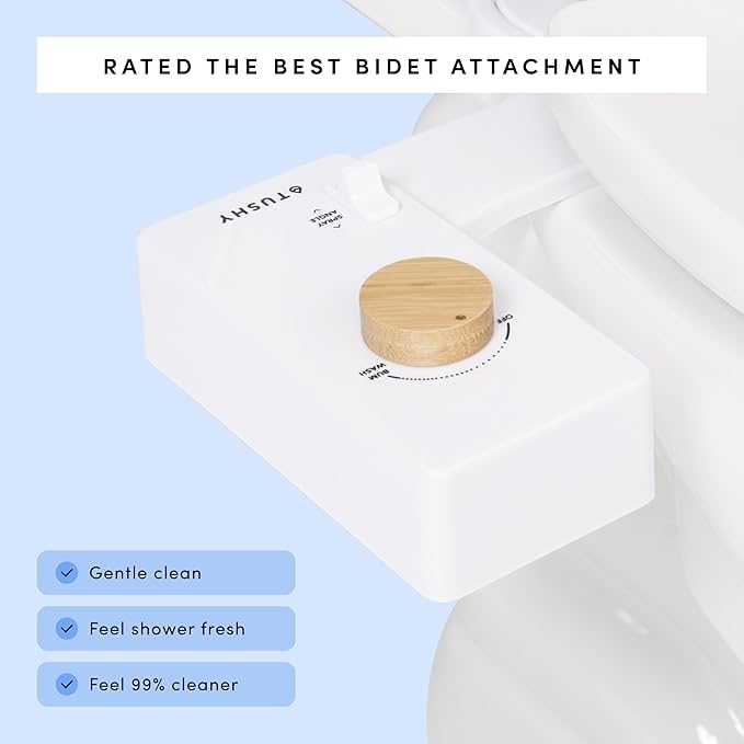 TUSHY Classic 3.0 Bidet | Slim Universal Toilet Seat Attachment. Simple Install <10 Minutes. Non-Electric Self Cleaning Water Sprayer with Adjustable Pressure Nozzle and Angle Control. (Black/Gold)
