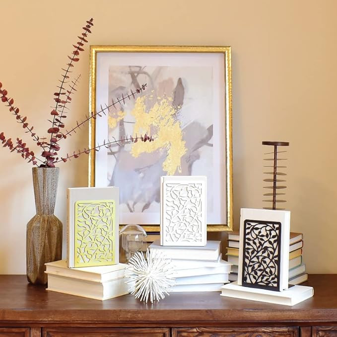 CNK Book Ends Bookends for Decorative Books Holder Bookend Shelves End Hold Heavy Duty Holders Stoppers Metal Stopper Cute Boho Bookshelf Holds Cookbook Office Home Set of 4 Bookends Pair Gold