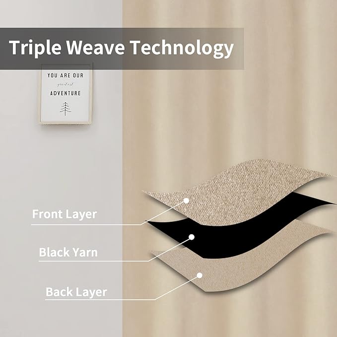 Easy-Going Blackout Curtains for Bedroom, Solid Thermal Insulated Grommet and Noise Reduction Window Drapes, Room Darkening Curtains for Living Room, 2 Panels (42x36 in, Beige)