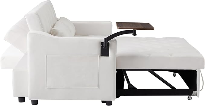 3-in-1 Convertible Sleeper Sofa Bed, Pullout Couch with 360° Swivel Side Table, Modern Chenille Fabric, Easy to Assemble, Folding Loveseat Sofa Bed for Living Room & Guest Room
