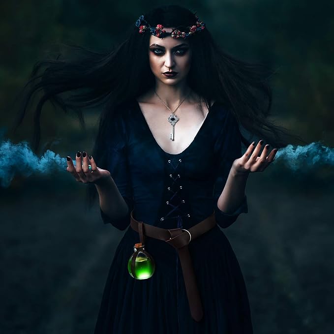 Boao Potion Bottles with Cork Set Dark Magic Cork Round Potion Bottle with Leather Belt Clear Glass Large for Halloween Costume Props DIY Crafts Decorative, 200 ml(Brown)