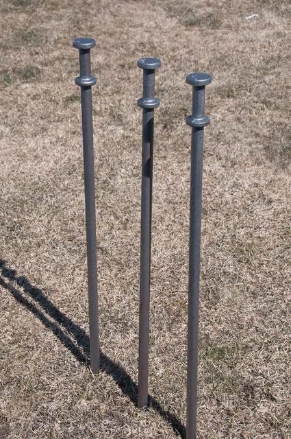 Double Head Tent Stakes - Heavy Duty Steel Tent Stakes, Versatile Ground Spikes to Anchor Commercial Inflatables, Party Tents, and Outdoor Camping Shelters, 3/4 x 24 Inch, 4-Pack