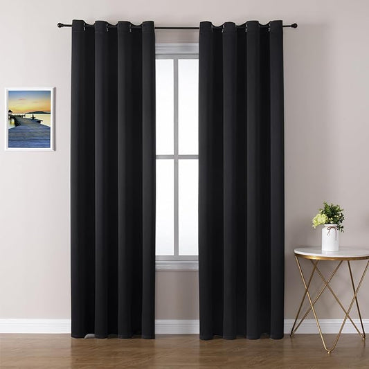 ChrisDowa Blackout Curtains 102 Inches Long 2 Panels Set for Living Room, Grommet Thermal Insulated Room Darkening Curtains for Bedroom (Black, 52 x 102 Inch)