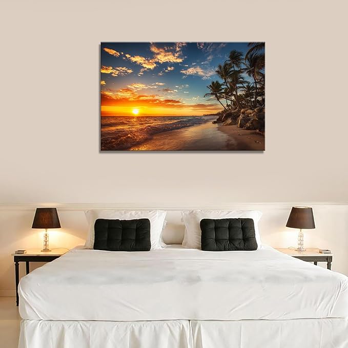 DZL Art S74781 Canvas Painting Print Paradise Tropical Island Beach with Palms Photograph Print Nature Pictures Wall Art Canvas Prints Painting for Living Room Bedroom Decor Office Wall Decor