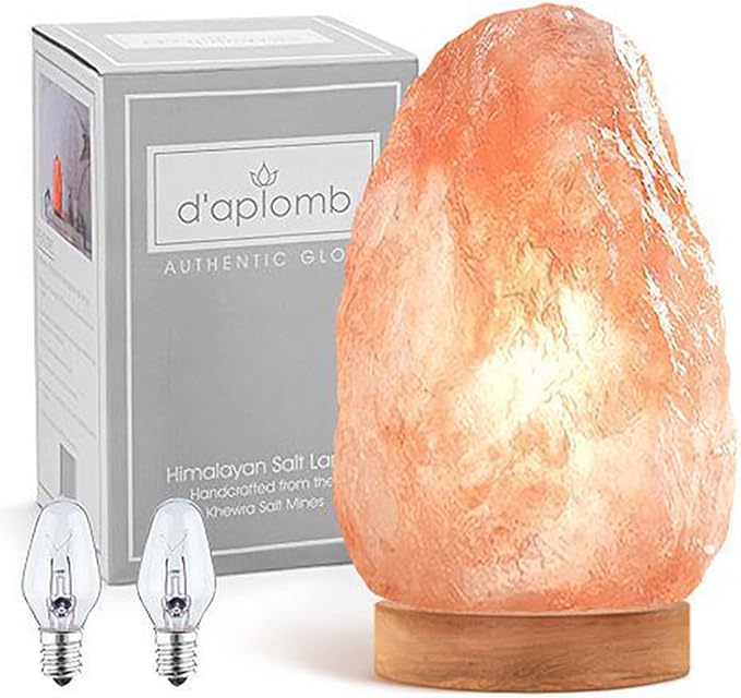 d'aplomb 100% Authentic Natural Himalayan Salt Lamp;Large Hand Carved Natural Chunk Pink Crystal Rock Salt from Himalayan Mountains; Dimmer Cord; 12 lbs
