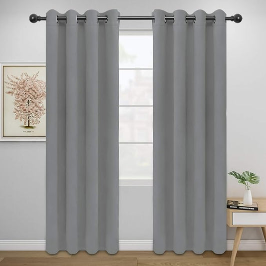 Easy-Going Blackout Curtains for Bedroom, Solid Thermal Insulated Grommet and Noise Reduction Window Drapes, Room Darkening Curtains for Living Room, 2 Panels (52x84 in,Light Gray)