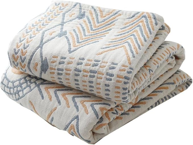 Boho Muslin Blanket for Adults 4-Layer Gauze Twin Size Soft Cozy 100% Cotton Summer Cooling Blanket Striped Decor for Sofa Bed Coverlet Both Sides (A Boho Stripe, Twin 60 x 80 in)