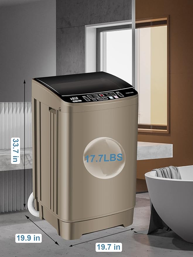 Full-Automatic Washing Machine 17.7 lbs Small Compact Portable 10 Wash Program & 8 Water Level Compact Washer with LED Display Ideal for Apartments, RV, Camping, Gold (KB03-GOLD6)