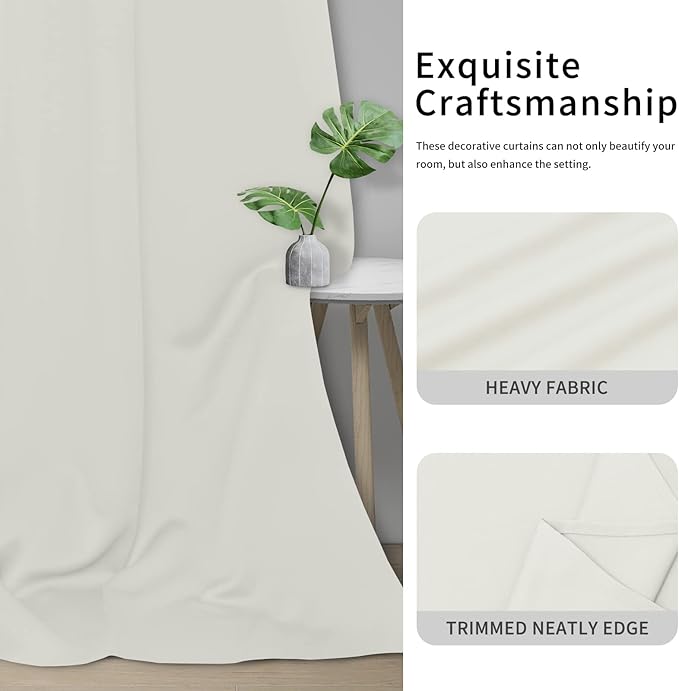 Easy-Going Blackout Curtains for Bedroom, Solid Thermal Insulated Grommet and Noise Reduction Window Drapes, Room Darkening Curtains for Living Room, 2 Panels(46x84 in, Ivory)