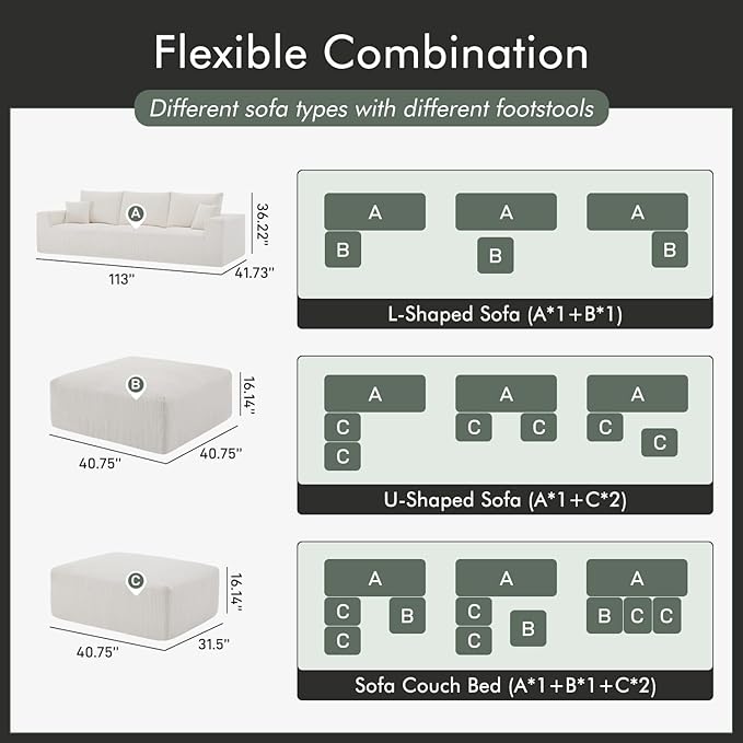 Boneless Cloud Couch Sofa for Living Room, 112" 3 Seater Beige Modern Lounge Sleeper Couch, No Assemble, Cordury Compression Upholstered Couches
