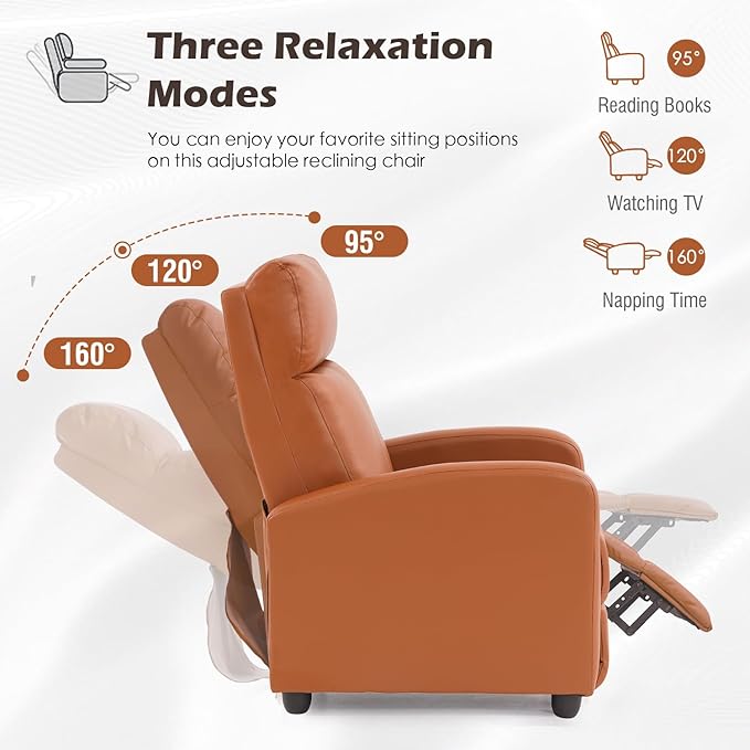 BestMassage | Recliner Chair | No Massage Function | Pu Tan | with Lumbar Support, Adjustable Push Back, Wide Armrests, Footrest & Padded Seat | Easy Assembly | for Living Room, Home Theatre