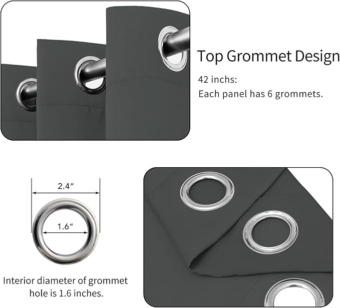 Easy-Going Blackout Curtains for Bedroom, Solid Thermal Insulated Grommet and Noise Reduction Window Drapes, Room Darkening Curtains for Living Room, 2 Panels(42x84 in, Dark Gray)