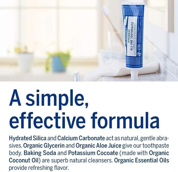 Dr. Bronner’s All-One Toothpaste Pack of 3– Peppermint, 5 oz– Fluoride-Free Toothpaste for Adults, SLS-Free, 70% Organic & Natural Ingredients, Vegan, Helps Freshen Breath & Reduce Plaque