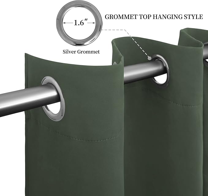 Easy-Going Blackout Curtains for Bedroom, Solid Thermal Insulated Grommet and Noise Reduction Window Drapes, Room Darkening Curtains for Living Room, 2 Panels (52x108 in,Greyish Green)