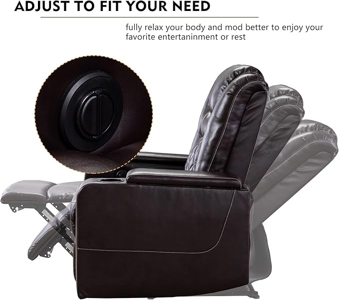 CANMOV Electric Power Recliner Chair with USB Ports and Cup Holders, Breathable Leather Home Theater Seating with Hidden Arm Storage (Brown)
