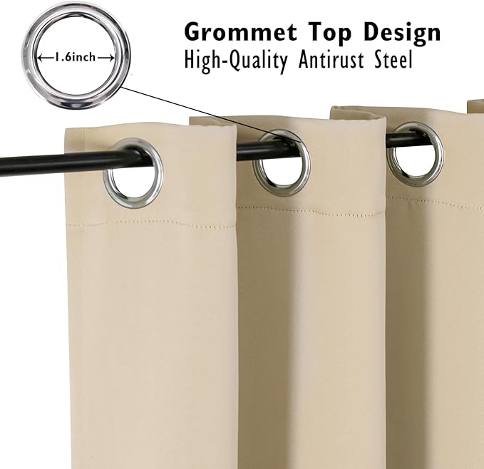 ChrisDowa Blackout Curtains 102 inches Long for Bedroom - 2 Panels Set Grommet Thermal Insulated Room Darkening Curtains for Living Room (Biscotti Beige, 52 x 102 Inch)